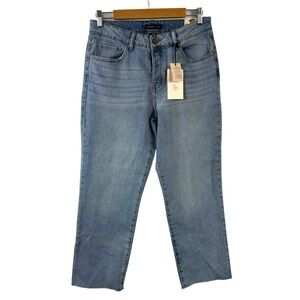 Sincerely Jules High Rise Straight Crop Jeans Raw Hem Button Fly Size 28 Blue